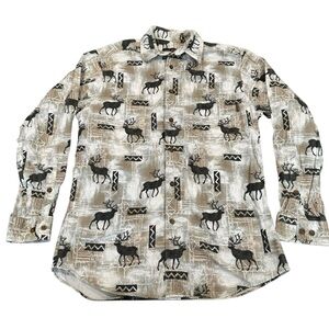 Woolrich Vintage | Men's Brown and Black Patterned Elk Shirt Flannel M